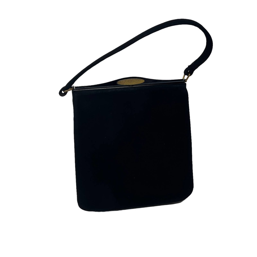 Vintage Block Black Suede Top‎ Handle Shoulder Bag Square Opening Metal Clasp
